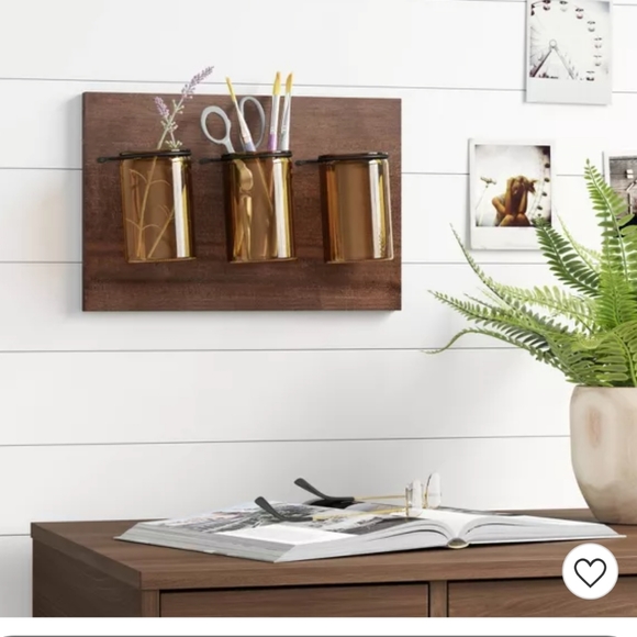 15" x 10" Medium Warm Wooden Plaque with Metal Mason Jars Brown - Picture 3 of 15